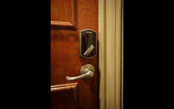 a door with a door handle and a lock on it